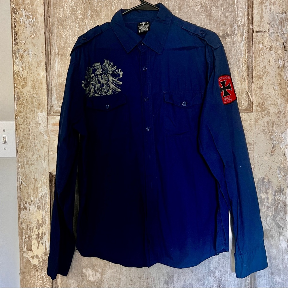 MMA ELITE the long sleeve, button-down polo, blue, graphic men’s shirt